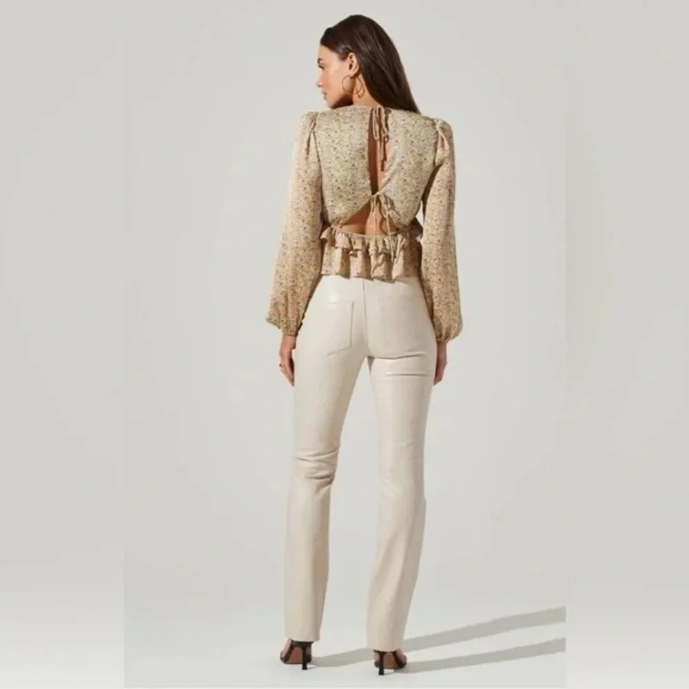Anthropologie Cream Floral Open-Back Peplum Blouse